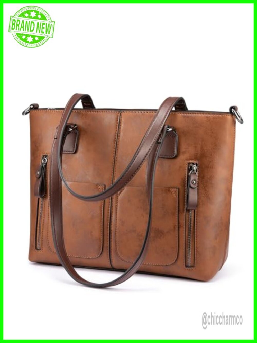 Large Vintage Faux Leather Hobo Tote Shoulder Bag Multi-Pocket Work Purse